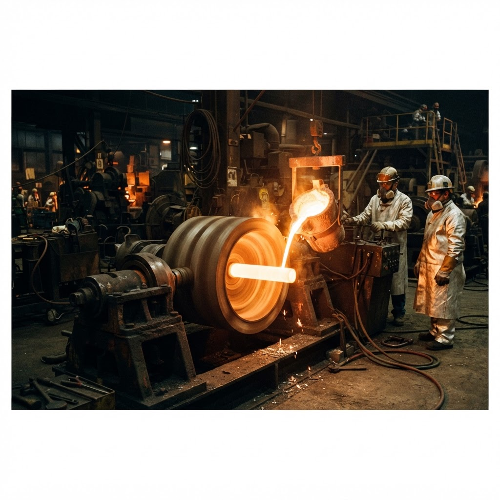 Centrifugal casting of a bronze bushing on a spinning mold