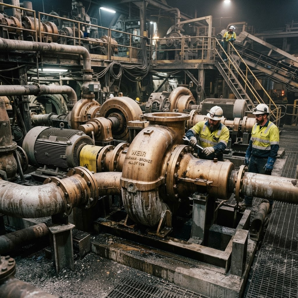 Bronze pump housings and bushings for a mining operation
